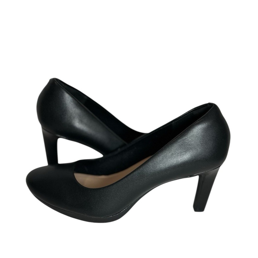 Clarks AMBYR JOY Black Leather High Heel Closed Toe Dress Shoe Comfort 11 M